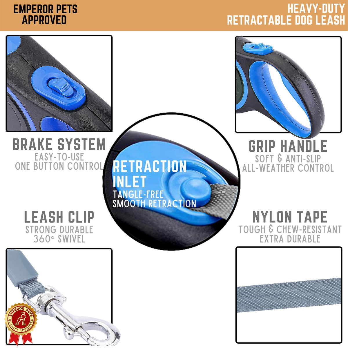 Retractable Pet Leash 16ft 5m Blue quality pet supplies