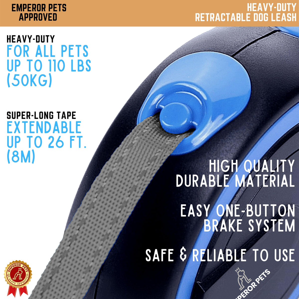 Retractable Pet Leash 26ft 8m Blue quality pet supplies for pet owners