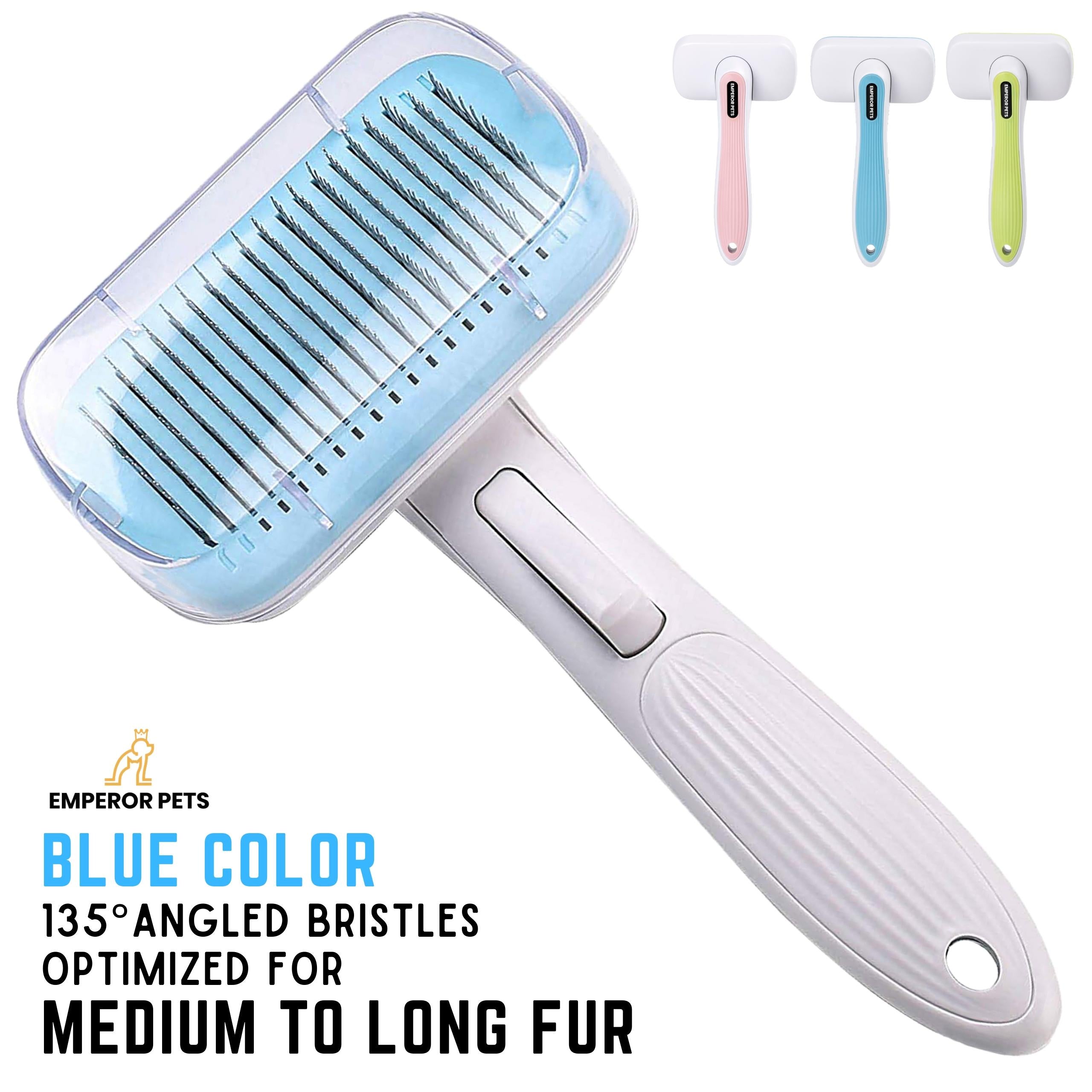 Emperor Pets Self Cleaning Pet Fur Slicker Brush for Long Fur Pets, Dog Brush, Cat Brush, Blue Color - Image 1 Main