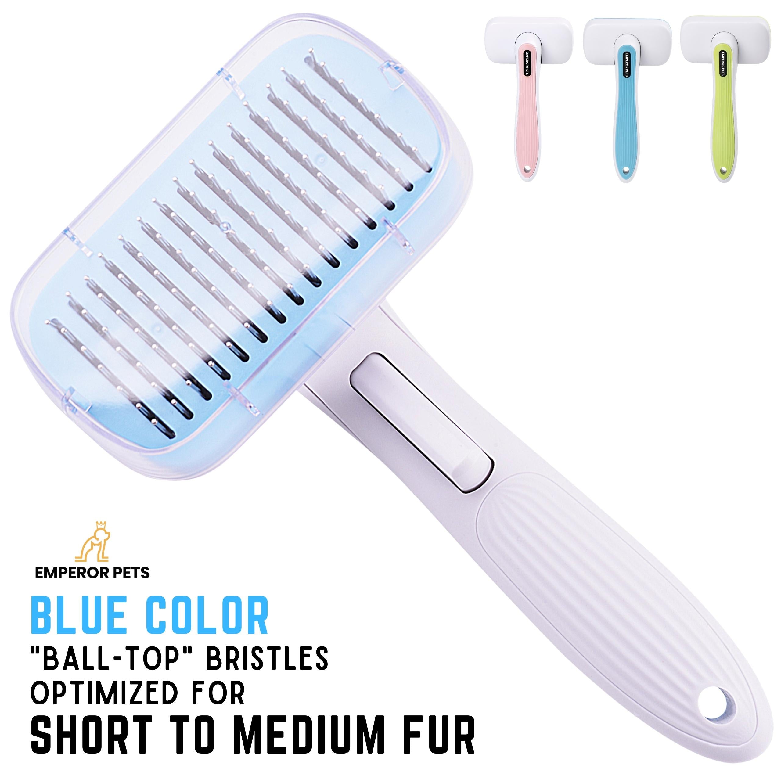Emperor Pets Self Cleaning Pet Fur Slicker Brush for Short Fur Pets, Dog Brush, Cat Brush, Blue Color - Image 1 Main