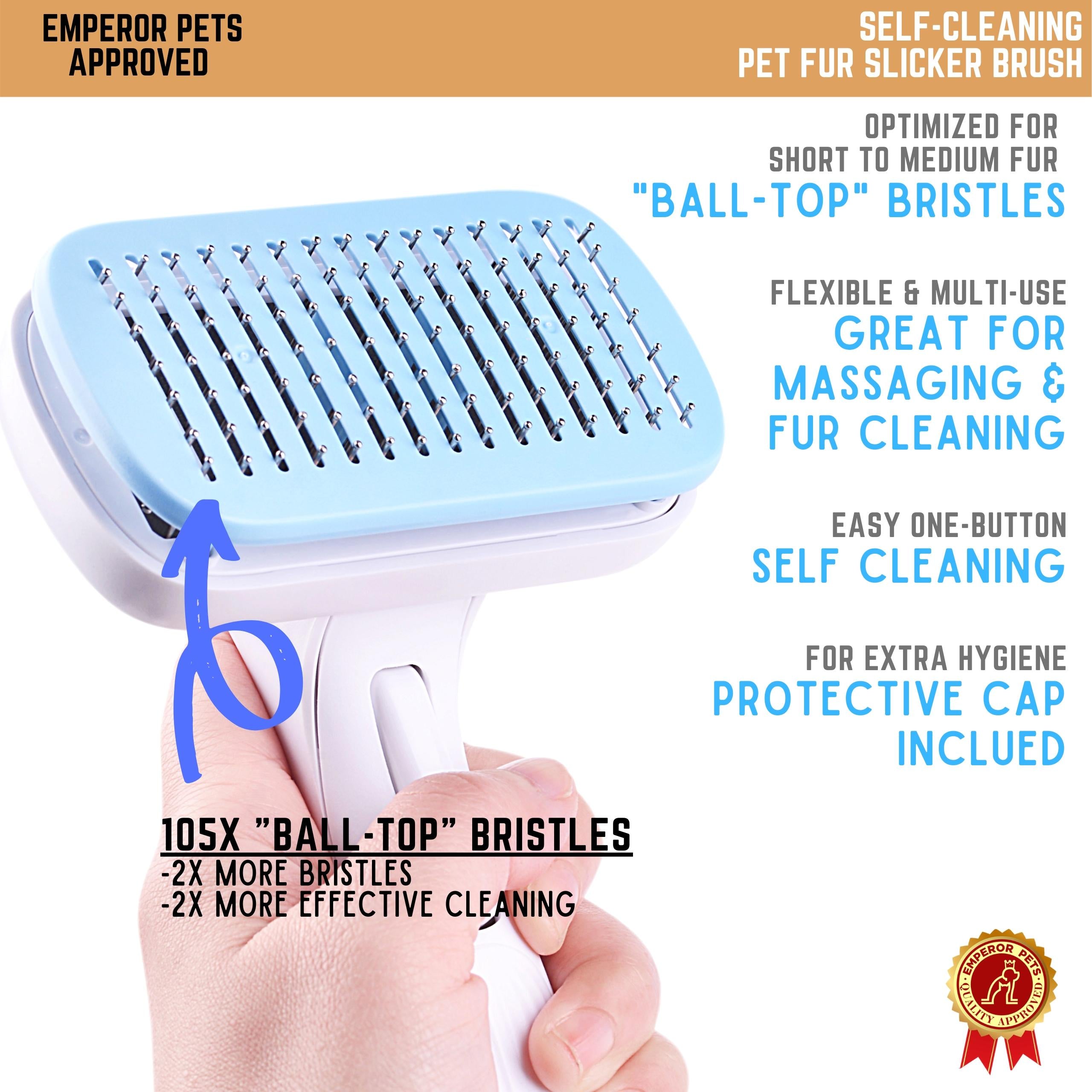 Emperor Pets Self Cleaning Pet Fur Slicker Brush for Short Fur Pets, Dog Brush, Cat Brush, Blue Color - Image 2 Highlight