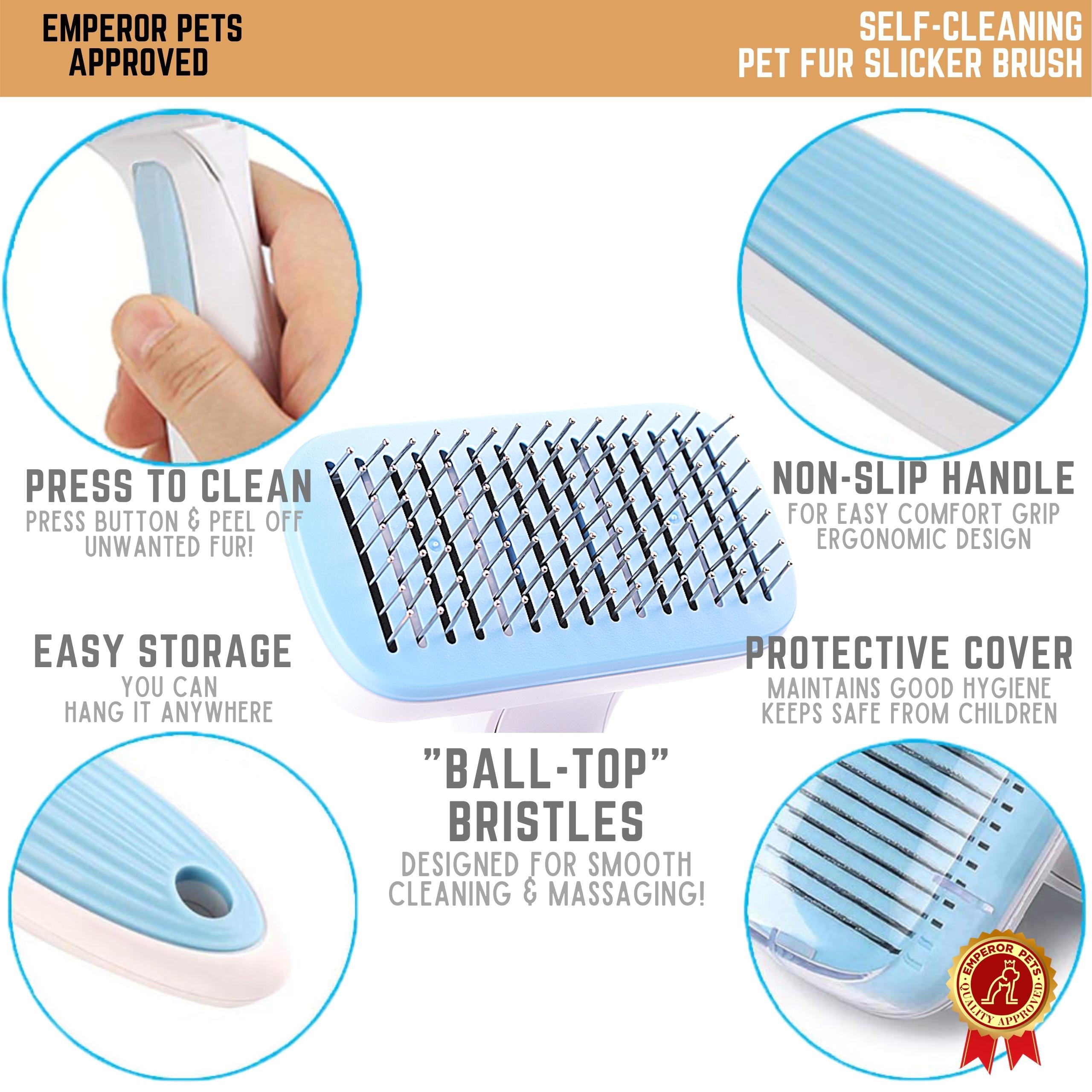 Emperor Pets Self Cleaning Pet Fur Slicker Brush for Short Fur Pets, Dog Brush, Cat Brush, Blue Color - Image 3 Key Features