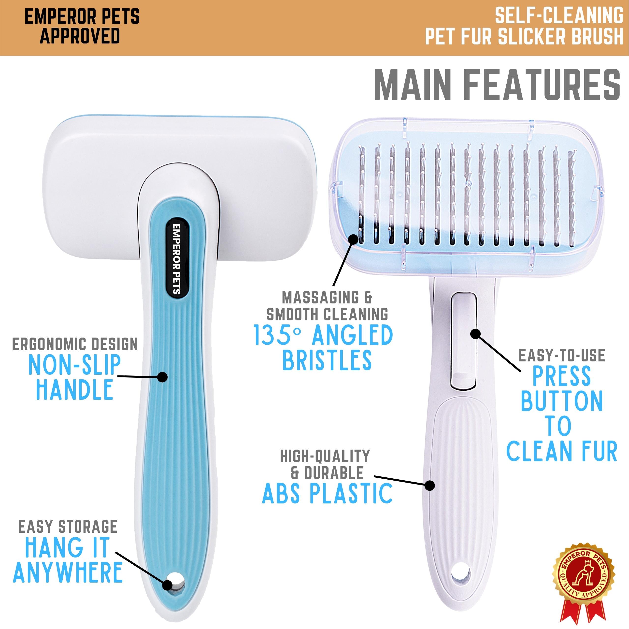 Emperor Pets Self Cleaning Pet Fur Slicker Brush for Short Fur Pets, Dog Brush, Cat Brush, Blue Color - Image 4 Main Features