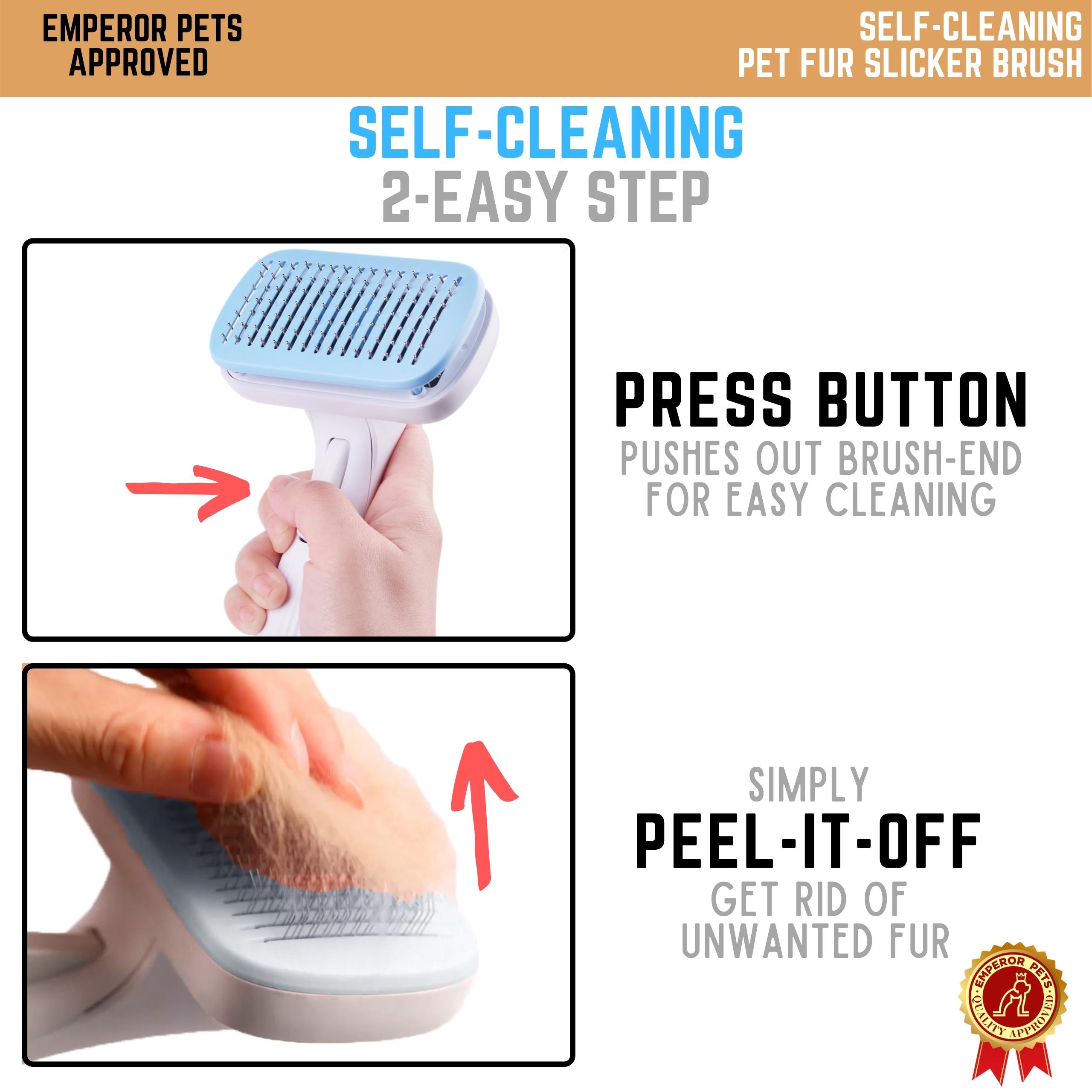 Emperor Pets Self Cleaning Pet Fur Slicker Brush for Short Fur Pets, Dog Brush, Cat Brush, Blue Color - Image 6 How to use Brush
