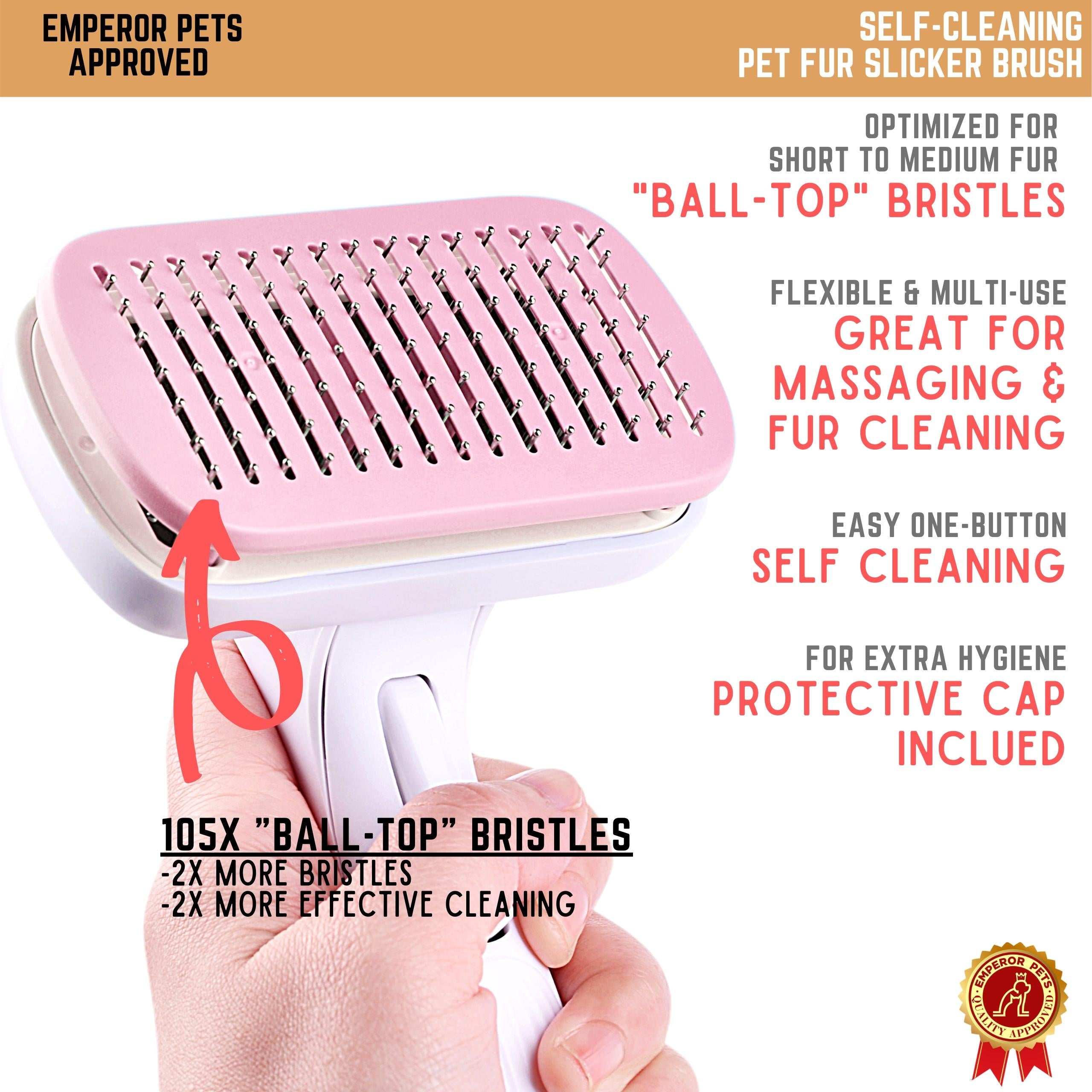 Emperor Pets Self Cleaning Pet Fur Slicker Brush for Short Fur Pets, Dog Brush, Cat Brush, Pink Color - Image 2 Highlight