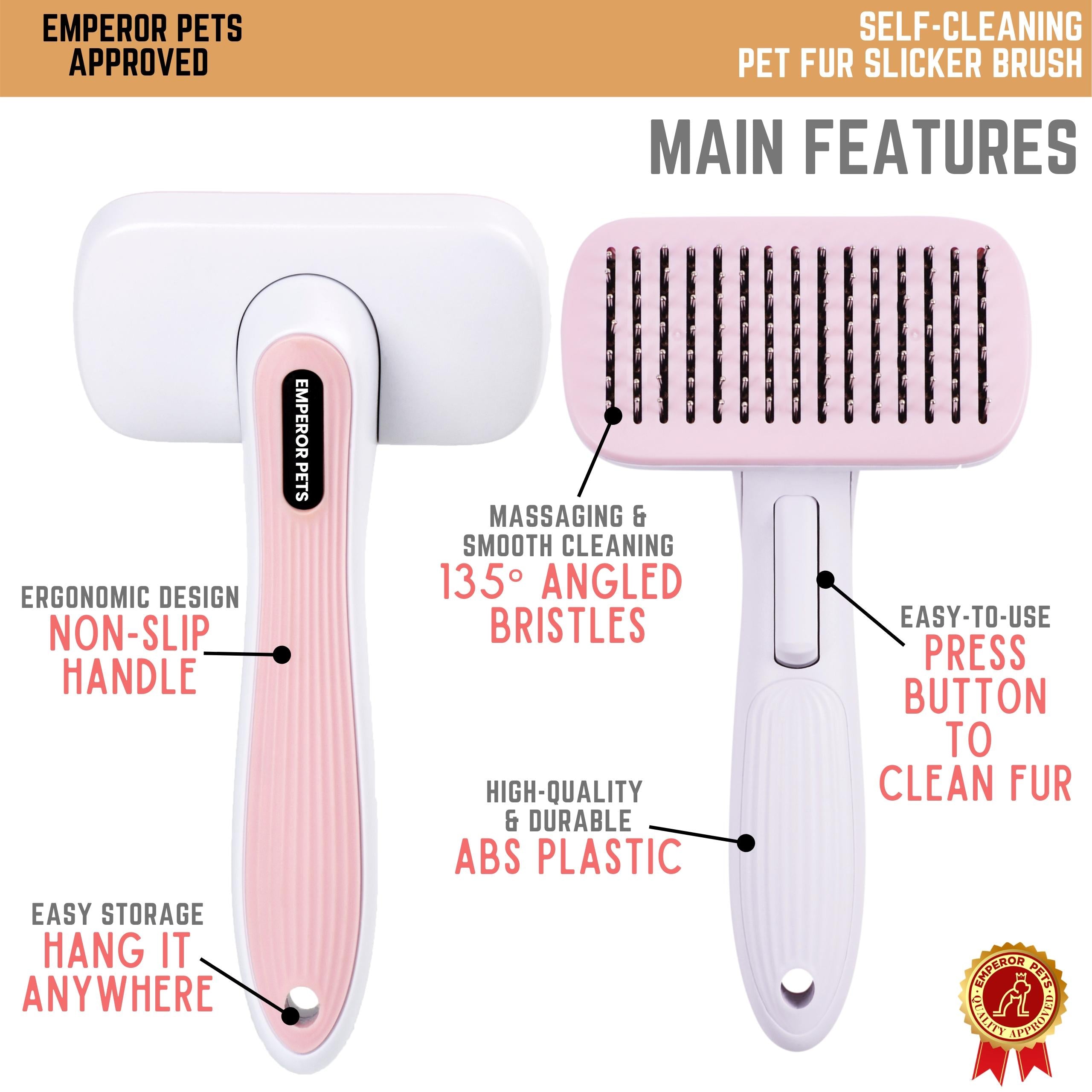 Emperor Pets Self Cleaning Pet Fur Slicker Brush for Short Fur Pets, Dog Brush, Cat Brush, Pink Color - Image 4 Main Features