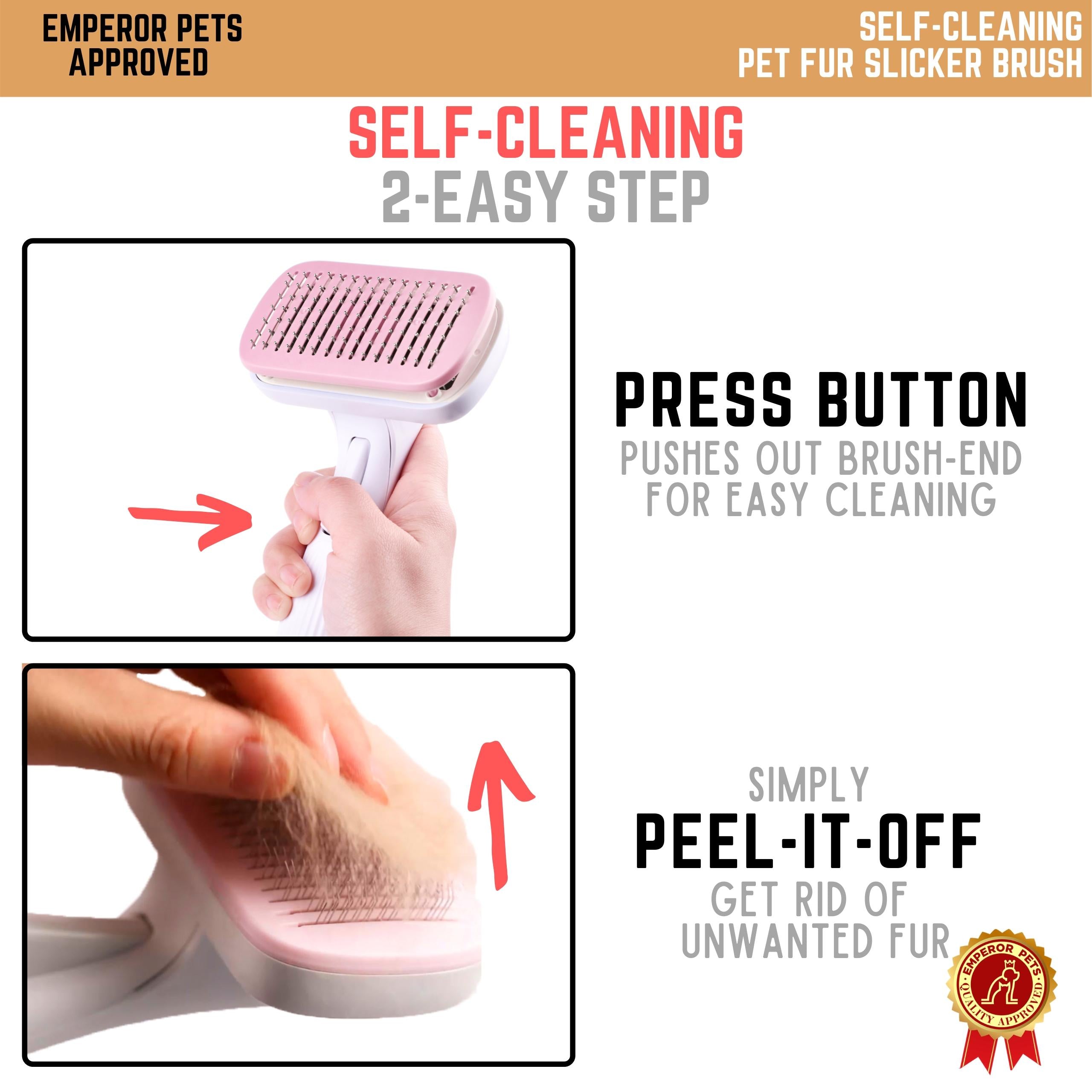 Emperor Pets Self Cleaning Pet Fur Slicker Brush for Short Fur Pets, Dog Brush, Cat Brush, Pink Color - Image 6 How to use Brush