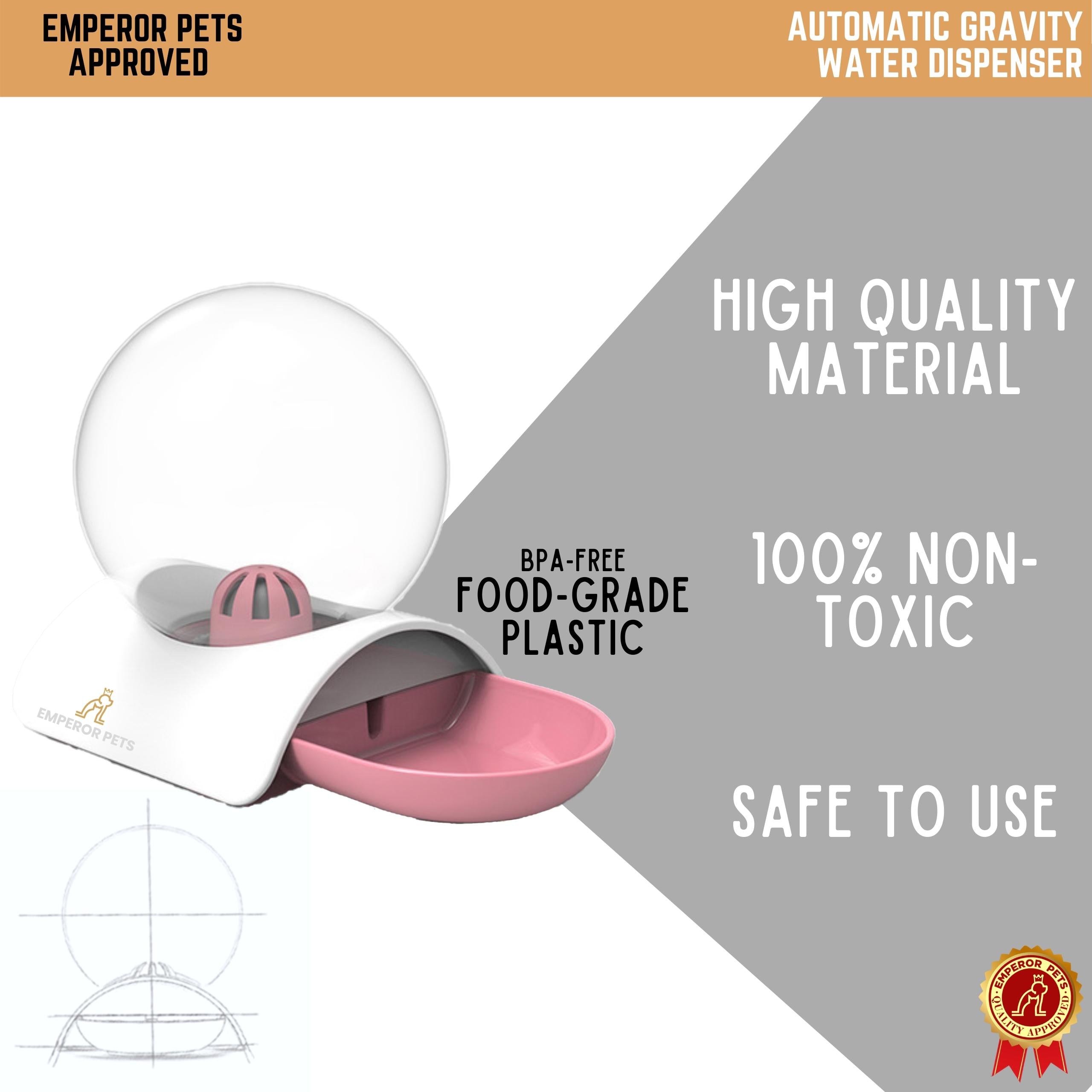 Emperor Pets Automatic Pet Water Dispenser, Automatic Gravity Type, 0.74 Gallon, Pink Color - Image 2 Highlight