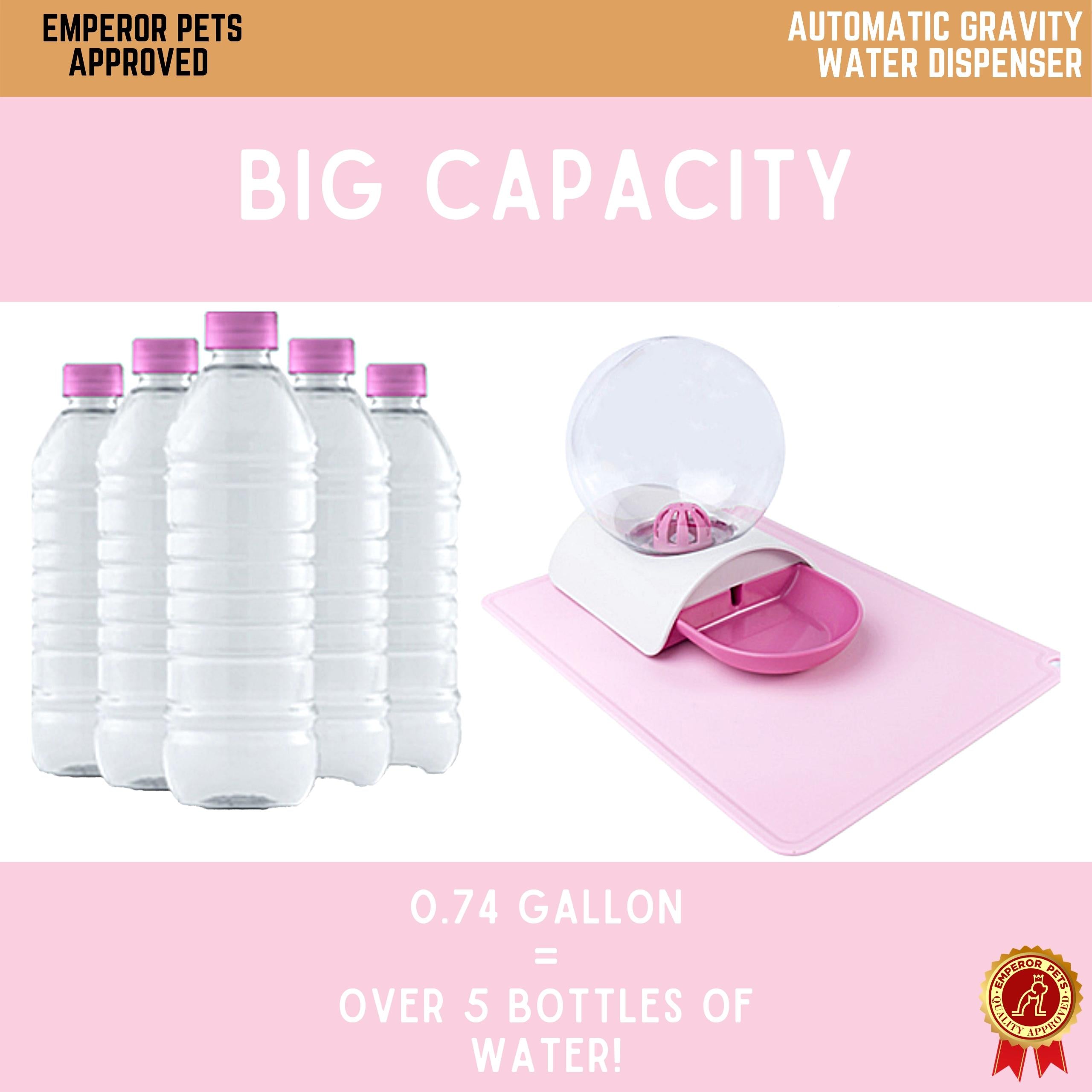 Emperor Pets Automatic Pet Water Dispenser, Automatic Gravity Type, 0.74 Gallon, Pink Color - Image 5 Big Capacity
