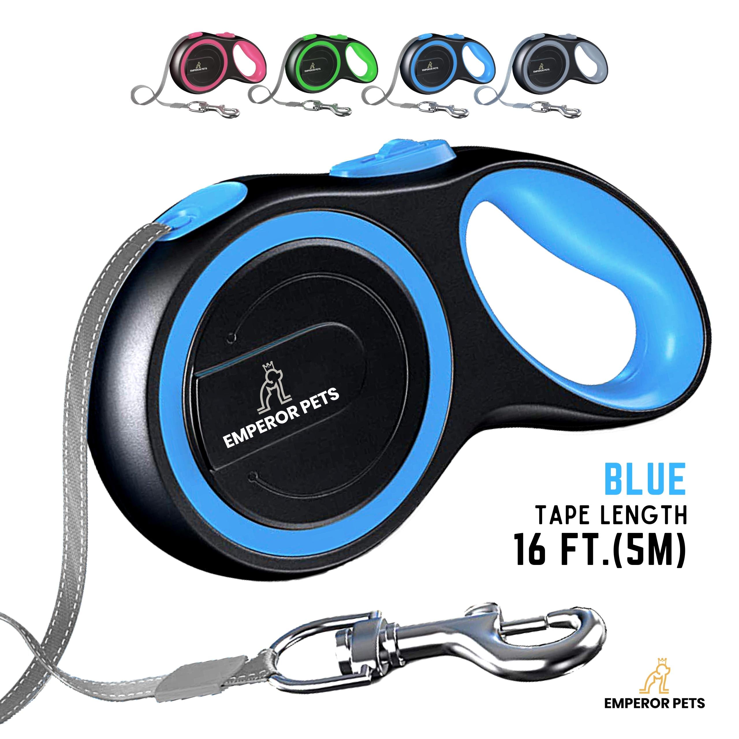 25 Ft Retractable Dog Leash - Nylon Traction Rope, Blue/Black, Medium Dog Size