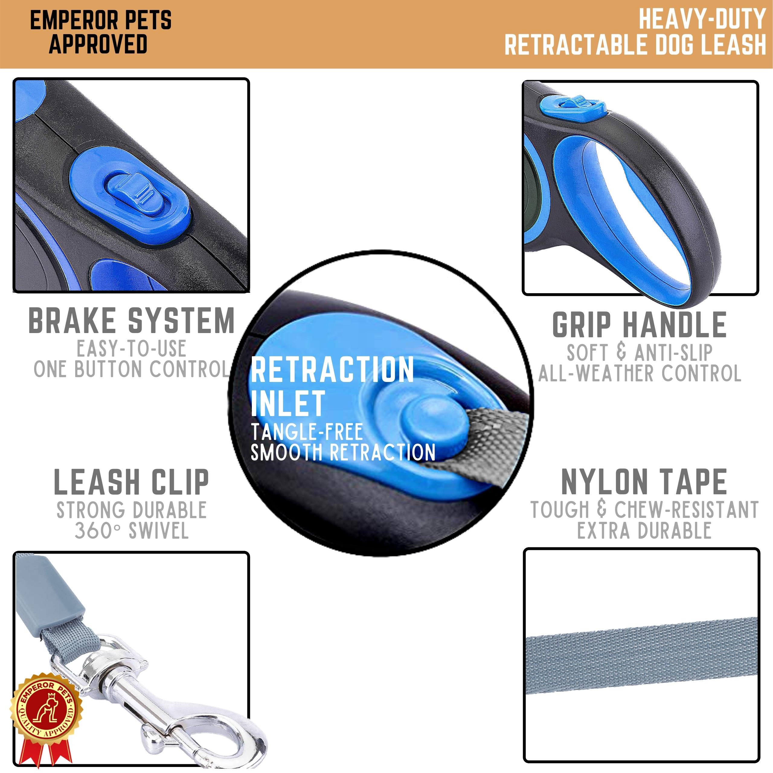 Emperor Pets Retractable Pet Leash Tape Length 26ft 8m Blue Color, Durable Retractable Dog Leash - Image 3 Key Features