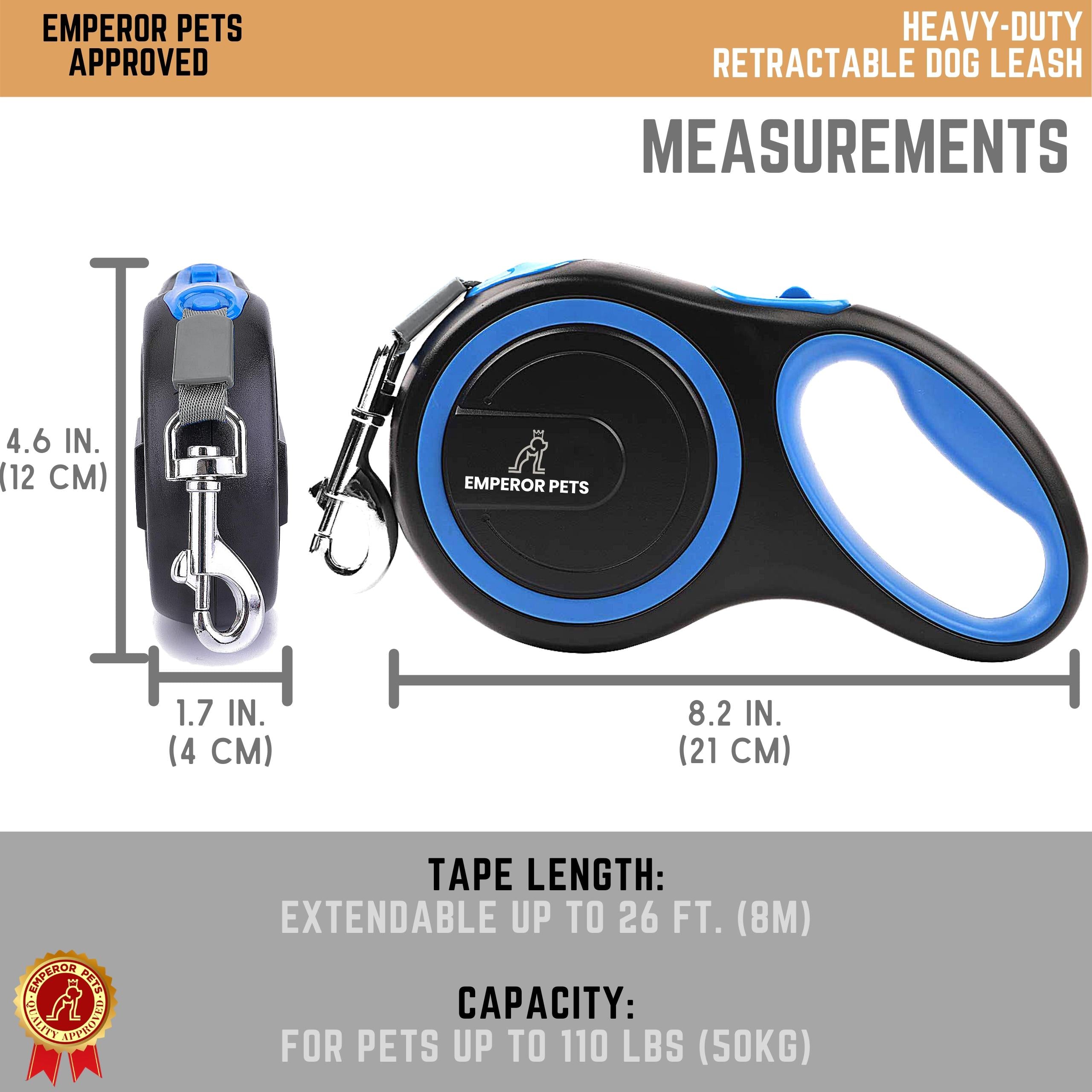 Emperor Pets Retractable Pet Leash Tape Length 26ft 8m Blue Color, Durable Retractable Dog Leash - Image 5 Measurements