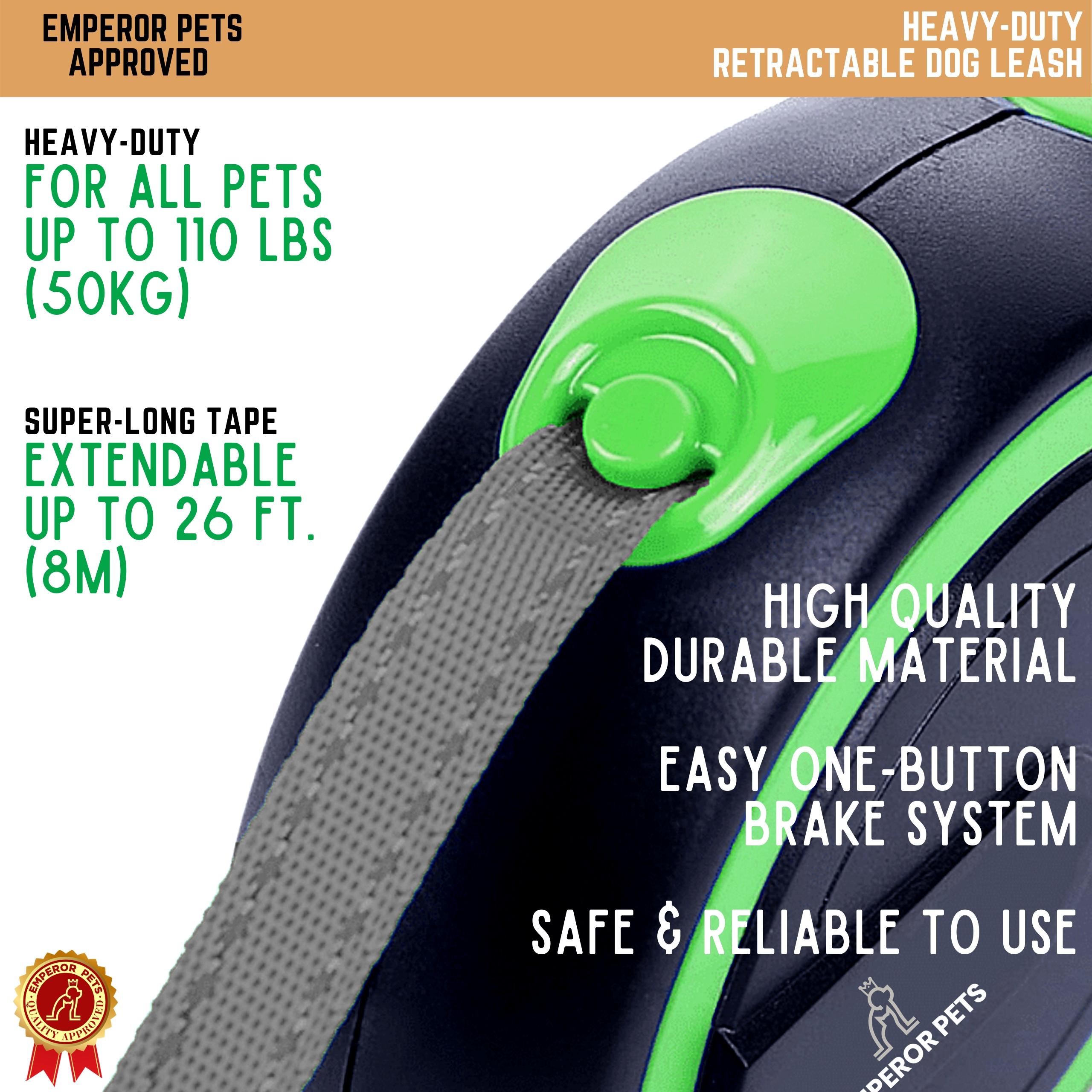 Emperor Pets Retractable Pet Leash Tape Length 26ft 8m Green Color, Durable Retractable Dog Leash - Image 2 Highlight