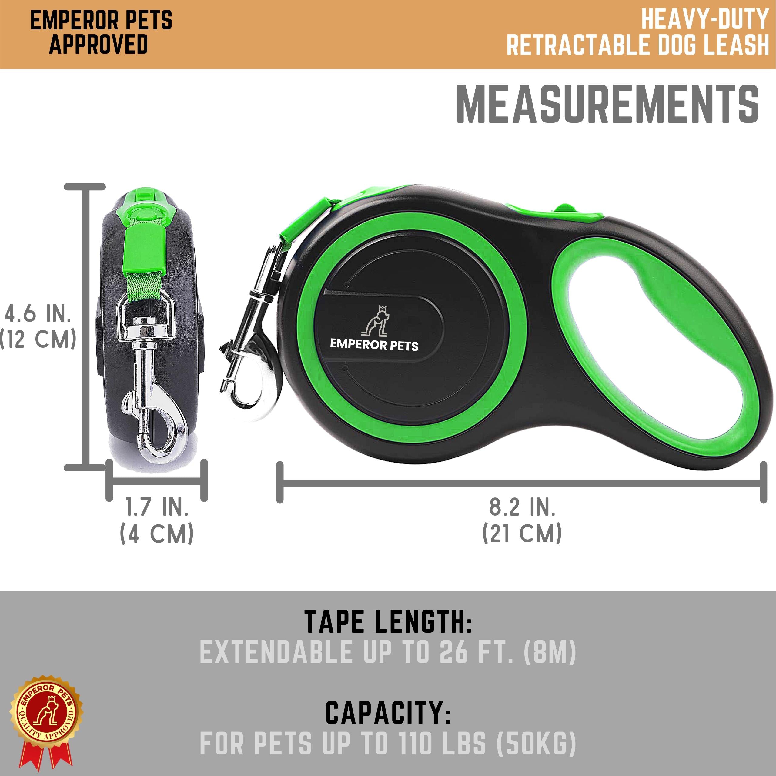 Emperor Pets Retractable Pet Leash Tape Length 26ft 8m Green Color, Durable Retractable Dog Leash - Image 5 Measurements