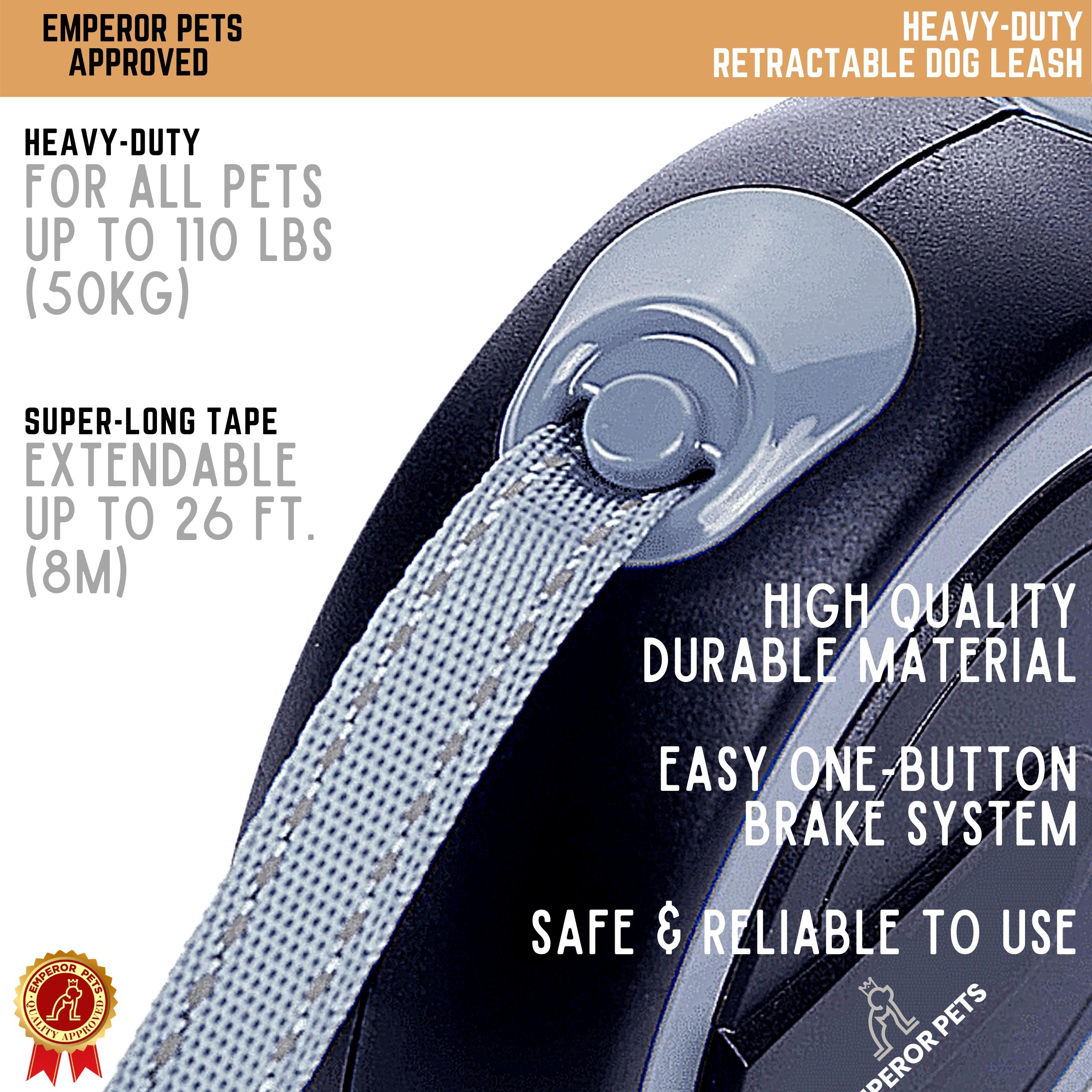 Emperor Pets Retractable Pet Leash Tape Length 26ft 8m Grey Color, Durable Retractable Dog Leash - Image 1 Main